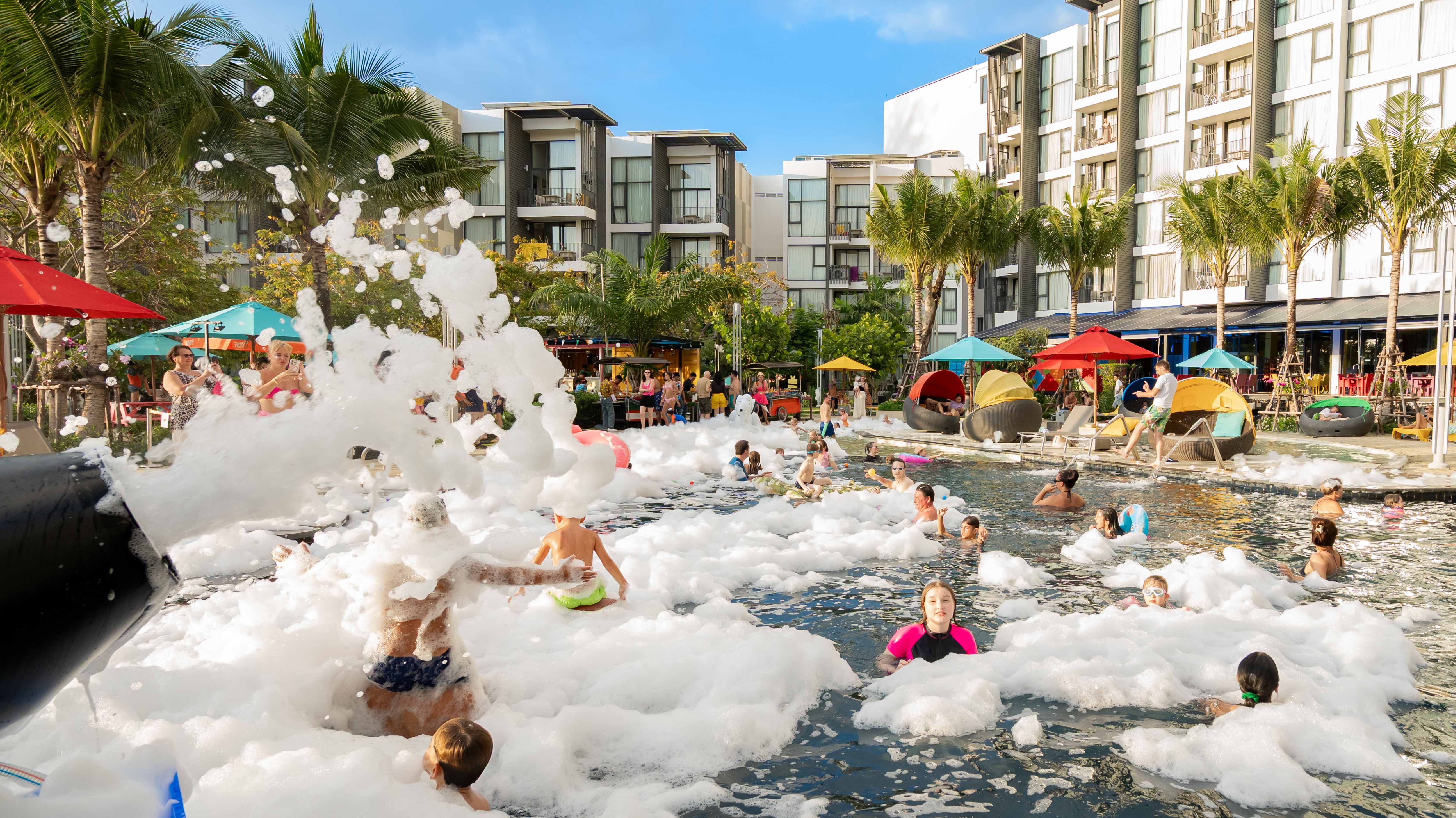 Get ready to splash, dance and eat. Jump into our foam party with pool floats, DJ beats and food stalls